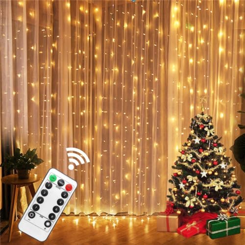 LinJie Window Curtain String Light 300 led Curtain Light Curtain Lights led Icicle Fairy Decoration for Wedding Party Home Garden Bedroom Outdoor Indoor Wall decorations (Warm White)