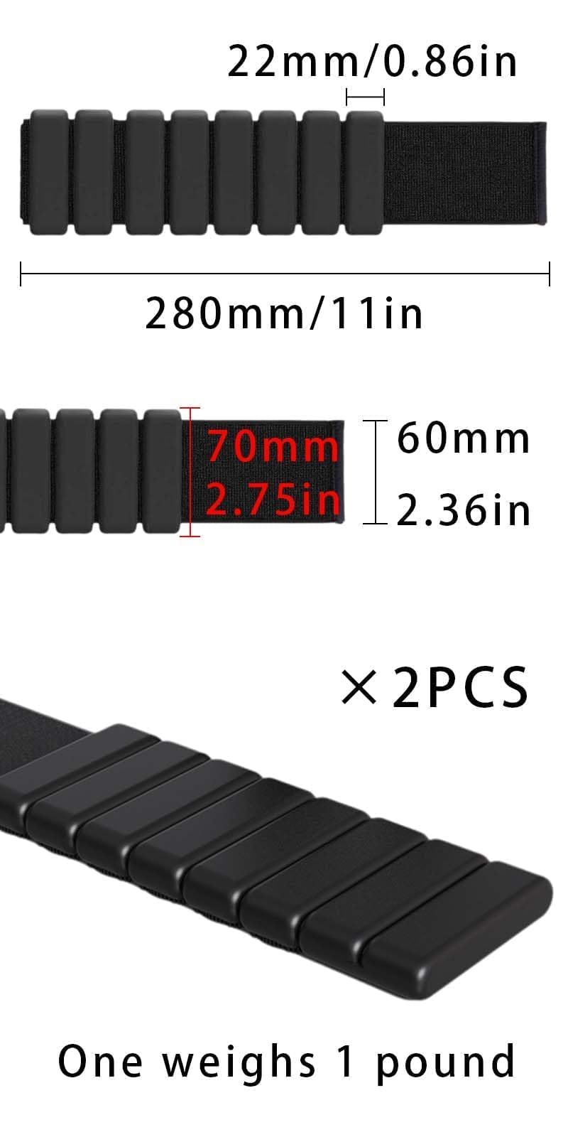 Lot De 2 Bracelets Poids Ajustables 1LB (0,5 Kg) - Silicone Antidérapant - Pour Fitness, Perte De Poids, Jogging, Yoga