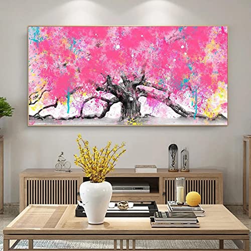 Toile Arbre de Vie rose 50x100cm pour raviver un mur blanc et illuminer un salon sombre