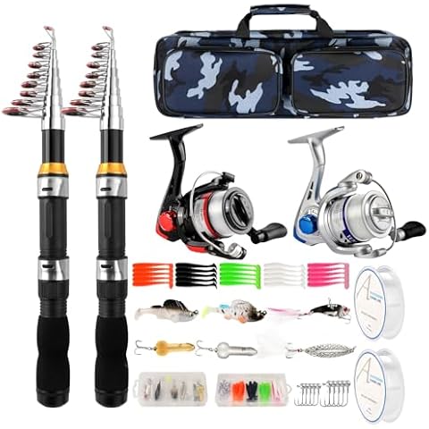 Telescopic Fishing Rod Reel Combo 2PCS 6.89FT Collapsible Fishing Pole Spinning Reel Lures Accessories with Fishing Bag Portable Fishing Rod Kit for Saltwater Freshwater Travel Fishermen Gift Cover