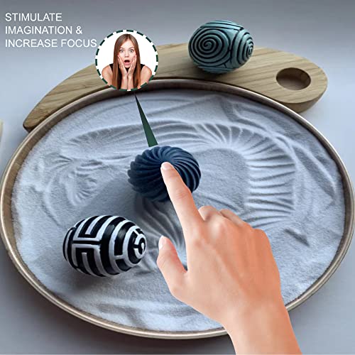 Imamse Kit De Jardim Zen Japonês Para Mesa | Bandeja De Areia De Bambu De 9,5 '' | 3 Esferas De Ca