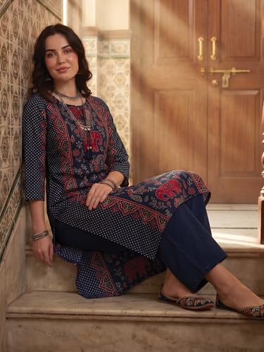 Image of INDO ERA Women Pure Cotton Kurta Palazzo Set | Printed Kurta with Palazzo Pants | Summer Friendly, Office Wear Co-Ord Set | Co Ord Set For Women Stylish