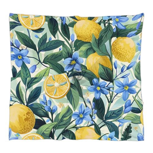 Lemon Floral Printed Fashion Hair Scarf Lightweight Silk Feeling Head Scarf Square Bandanas for Women