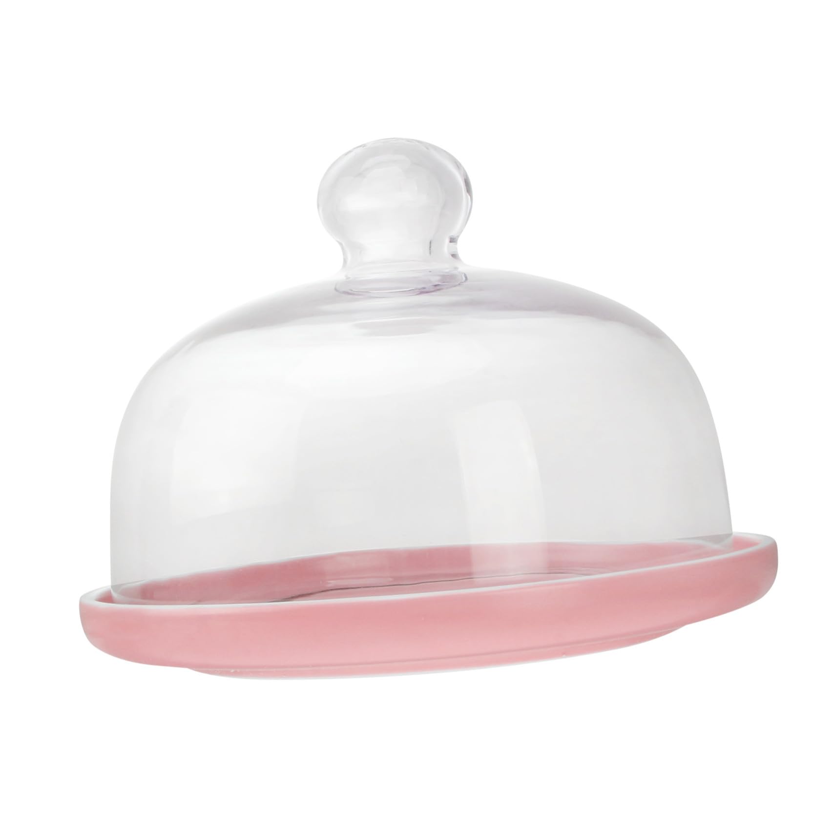 Keramik Desserttablett mit Glasdeckel, 1 Satz Rosa für Kuchen und Brot
