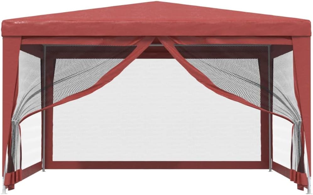 vidaXL Party Tent with Breathable Mesh Sidewalls - Water and UV-Resistant Red 13.1x13.1 - Heavy-Duty Iron Frame and HDPE Coating