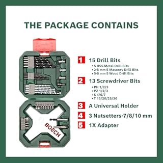 Bosch Set da 34 Pezzi di punte e bit avvitamento in titanio X-Line (per legno, pietra e metallo, accessori trapano)