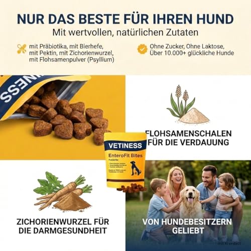 vetiness EnteroFit Bites Probiotika Hund | Magen und Darm | Verdaunungs Snacks | 75 Stück | Gras und Kotfresser Drops Hund fördern die Darmregulierung und Verdauung | Sodbrennen