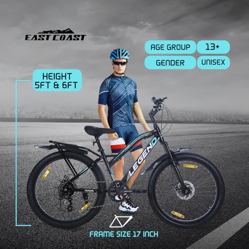 Image of EAST COAST Legend MultiSpeed Cycle /Bike with Inbuilt Carrier FS & DD Brake 26 T Mountain Cycle, Black