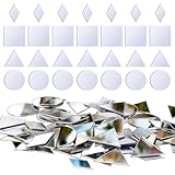 200 Kleine Spiegel zum Basteln, 4 Formen Mini Spiegel Mosaik Selbstklebend, Handwerk Spiegelstücke, Glasspiegelfliese für Kunst Wand DIY Dekoration(Rund + Raute + Quadrat Dreieck)