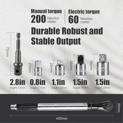 Image of 1 /2 inch Offset Extension Wrench for Electric Drill, Impact Ratchet Wrench Extender with 1 /2 inch, 3 /8 inch,1 /4 inch Socket Adapters and 1 /2 inch Electric Drill Adapter for Tight Spaces (with non-slip rubber sleeves)