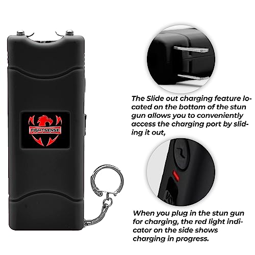 Fightsense Super Heavy Duty Keychain Stun Gun With Flashlight For Men And Women Self Defense Device, Rechargeable Stun Gun, Nylon Holsters (Black) #TOP3