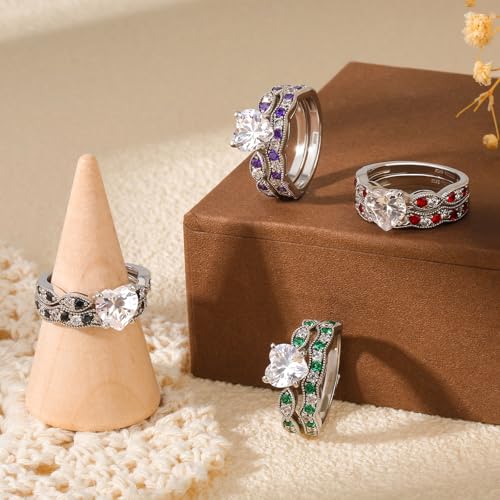 Jeulia 3 Carat CZ Solitaire Engagement Rings Halo Milgrain Heart Cut Sterling Silver Ring Set Promise Engagement Wedding Anniversary Rings Bridal Sets for Women3