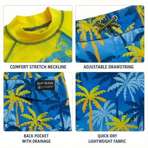 Image of Body Glove Boys Swim Set - 2 Piece Boys Swim Trunks with Rash Guard UV Protection Swimsuit Kids Bathing Suits (Sizes 4-12)