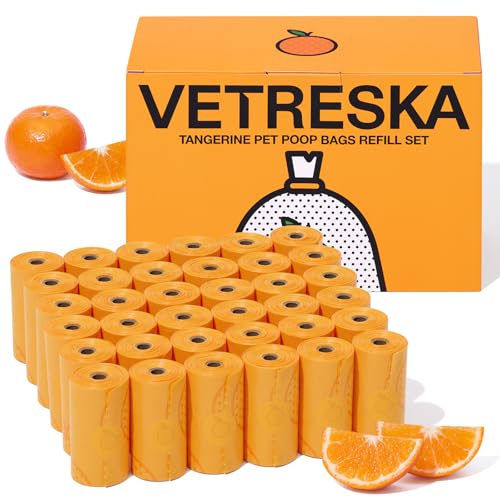 Image of VETRESKA Citrus Scented Dog Poop Bags, Leak Proof, Extra Thick and Large Pet Waste Bags for Dogs Walking, Cat Litter and Babies' Diaper, 540 Count Bags (36 Refill Rolls), Orange