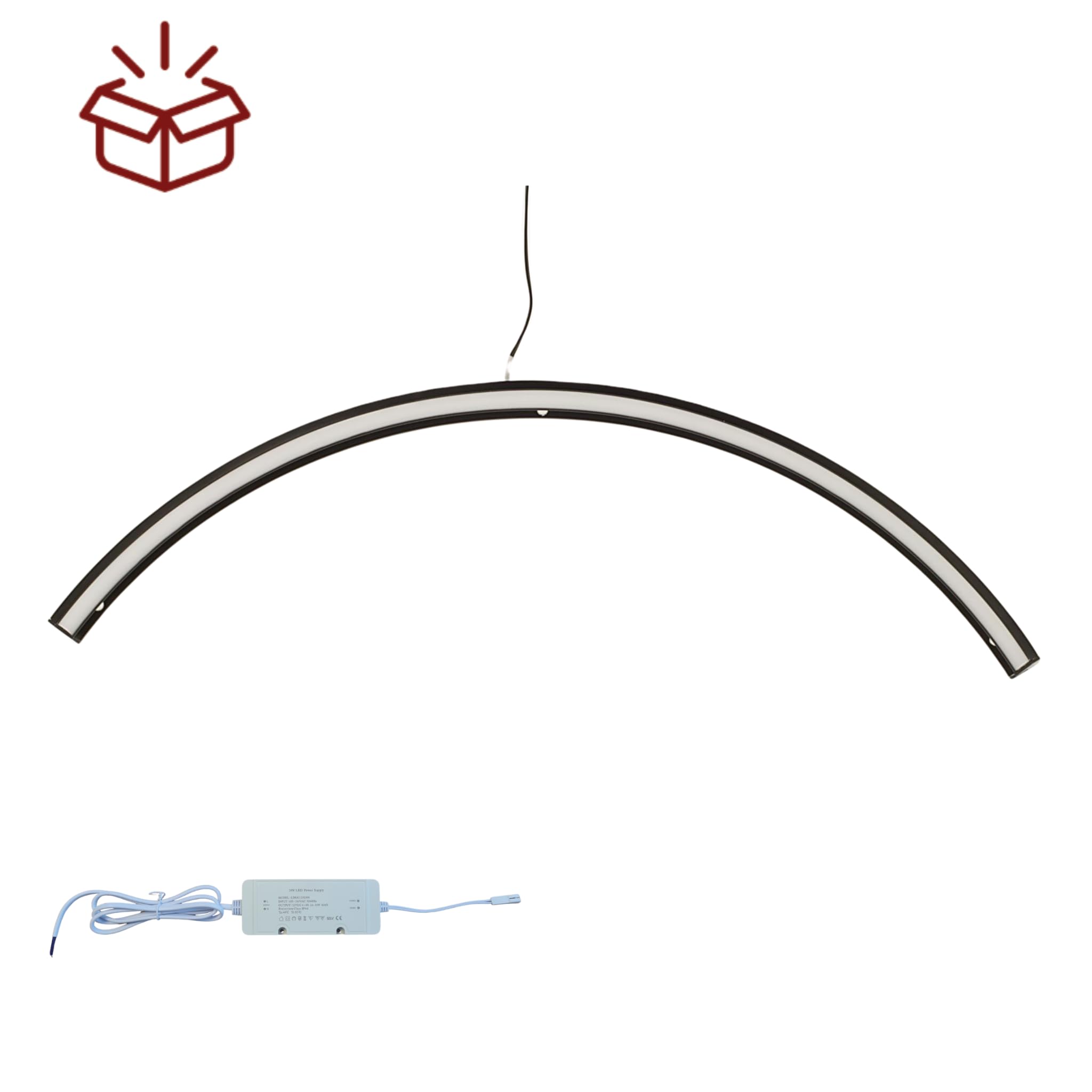 kalb | CURVIA, LED Spiegellampe, Gebogene Spiegelbeleuchtung für runde Spiegel Ø 60, 70 & 80 cm, 12VDC, 6W, neutralweiß 4000K, IP44, flimmerfreies Schminklicht, schwarz matt, Aluminium (70cm)