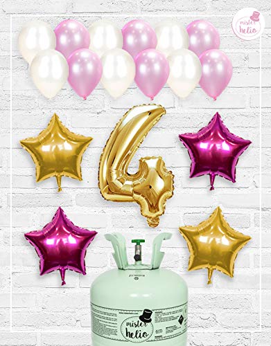 Bombona de Helio Mrhelio+Globos cumpleaños Niña números (Cumple niña 4 años)