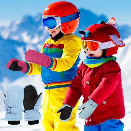 Image of Geyoga 4 Pairs Kids Mittens Waterproof Ski Gloves Boys Girl Warm Snow Winter Mittens for Kids Toddler Outdoor Activities