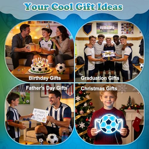 Image of Soccer Neon Sign, Dimmable Football LED Lamp for Wall Decor, Light up Sports Sign for Bedroom Playroom Man Cave Club Party College Dorm Decor, Cool Teenager Boy Kid Birthday Holiday Xmas Gifts