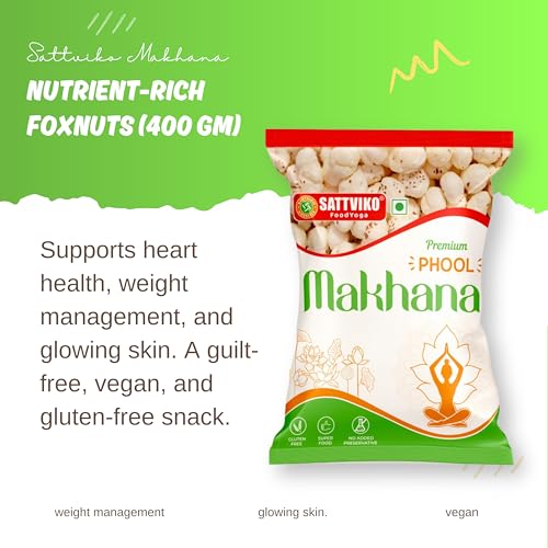 Image of Sattviko Premium Raw Plain Phool Makhana | Fox Nuts | Healthy Crunchy Snack | Gluten-Free, Protein-Rich, Low-Calorie Superfood | Ideal for Fasting & Guilt-Free Snacking (200 gm - Pack of 1)