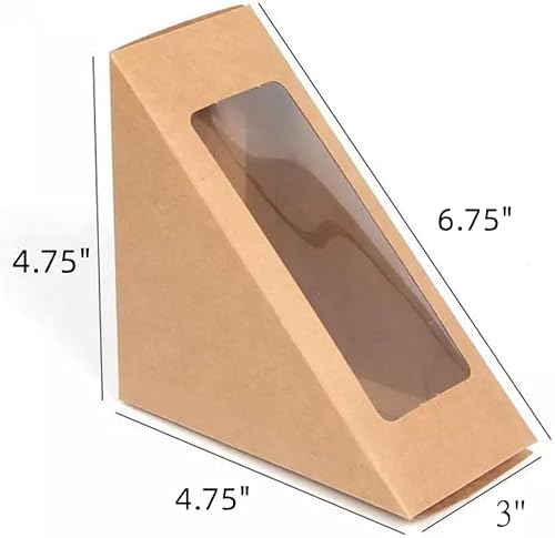 Miniatura 3 de 50 cajas de papel sándwich, cajas de sándwich de papel kraft con ventana, caja de cuña, recipiente individual para sushi para panadería, pastel de