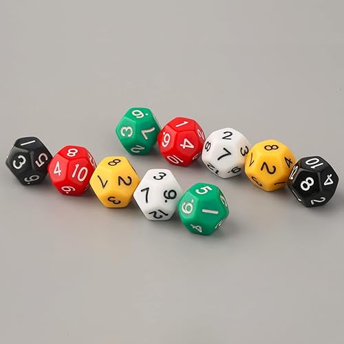 Miniatura 7 de Juego de 10 dados poliédricos de escultura D12 de acrílico de 12 caras para fiesta de club, familia, juego de mesa