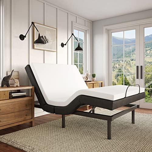 Classic Brands Adjustable Comfort Upholstered Adjustable Bed Base 2.0 with Upgraded Motors, Massage, Wireless Remote, USB Port-Ergonomic Head and Foot Inclines, Twin XL