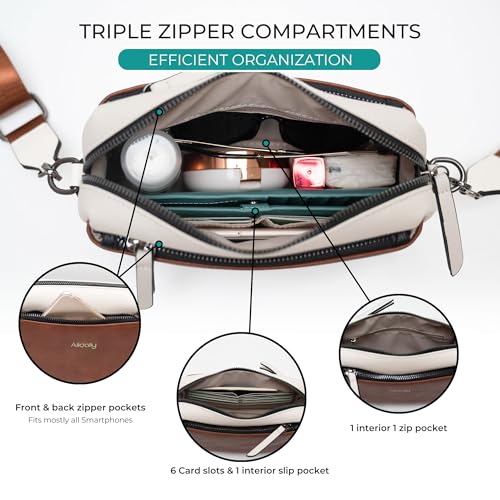 Image of Alldaily Small Triple Zip Crossbody Purse for Women, Vegan Leather Phone Bag with Wide Shoulder Strap