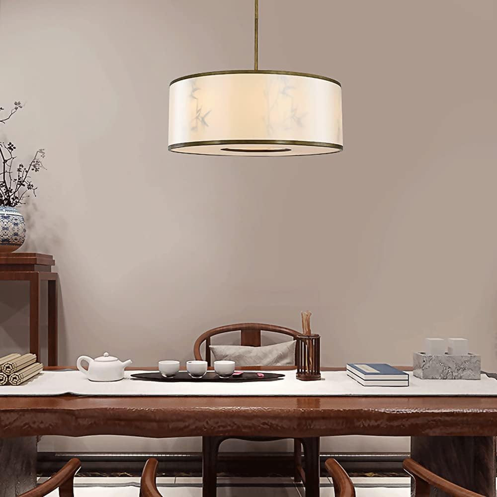Lampadario in Tessuto con Design a Paralume a S in Stile Cinese - Lampada a Sospensione in Metallo Regolabile in Altezza, Lampadina E144, Perfetta per illuminare ingressi e Scale.