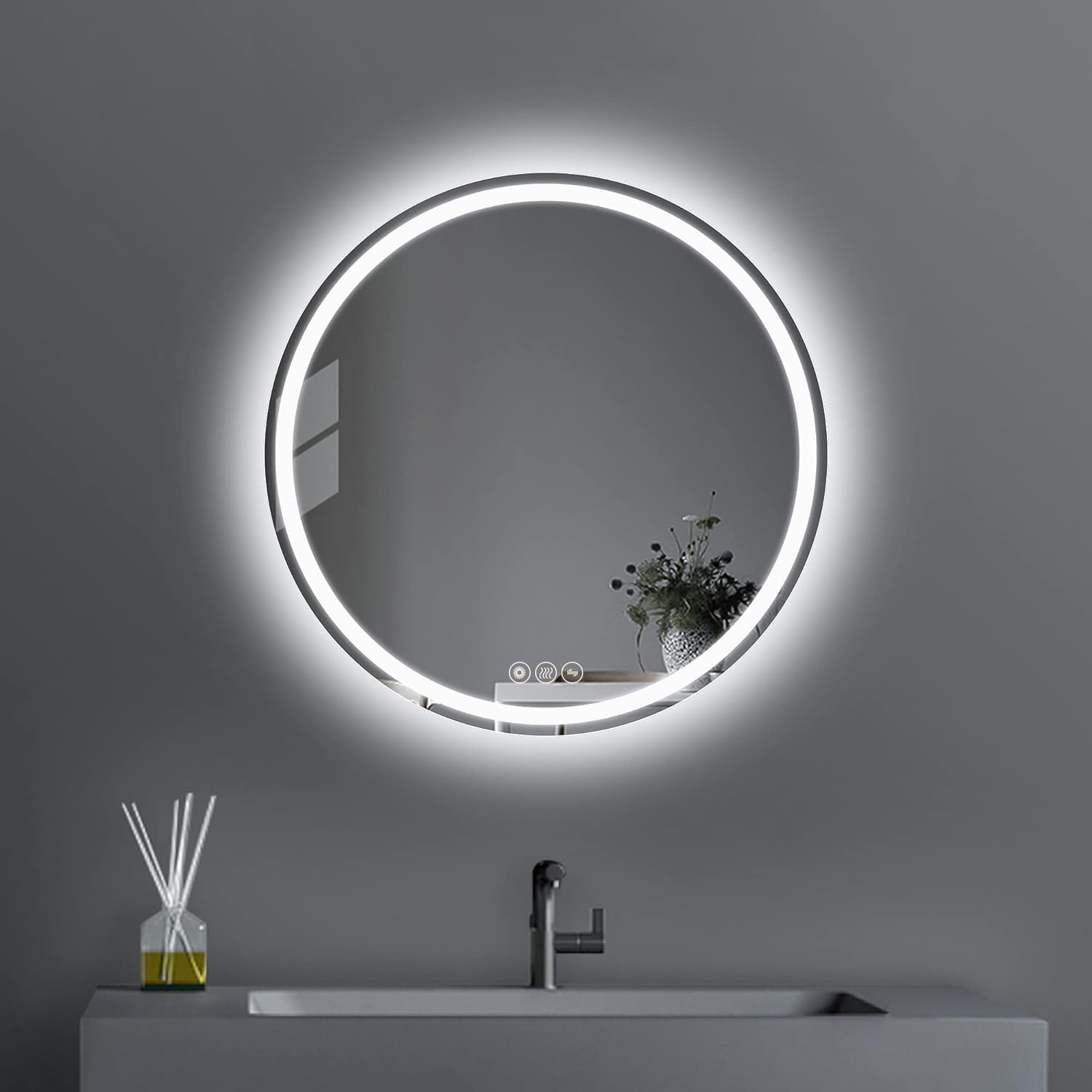 – Bathroom LED Mirror Round Circular Mirror with Lights Illuminated Anti-Fog Backlit Light Up Touch Color Change Demister IP44 Dimmable
