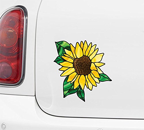 Yadda-Yadda Design Co. Sunflower D2 - Stained Glass Style Vinyl Decal for Cars | Trucks | Gas Cap | Outdoor Use (Size Choices Available) (Medium 5.5