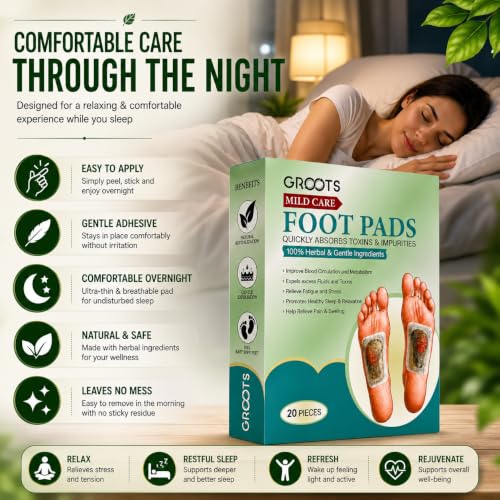 GROOTS Premium Foot pads, Foot Patches Stress Relief Patch Solution, Toxin Remover cleansing , Pain Relief ,Weight Loss Sleep Patch for Detoxification, For Men & Women (1 BOXES = 20 Patches) (pack of 1) thumbnail 15