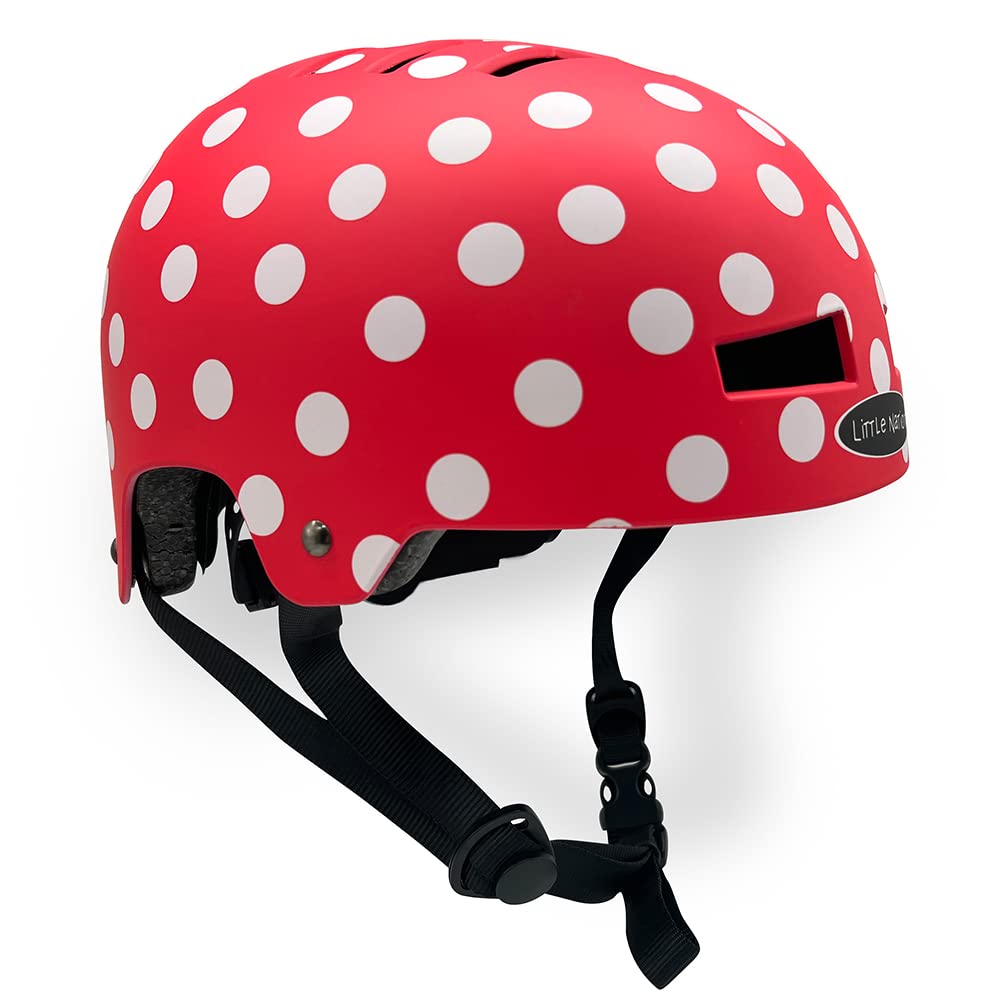 Little Nation Kids Bike Helmet – Safe & Adjustable Helmet for Bicycle, Scooter, and Roller Skates, Lightweight Design for Toddlers & Children (Red and White Polka Dot)