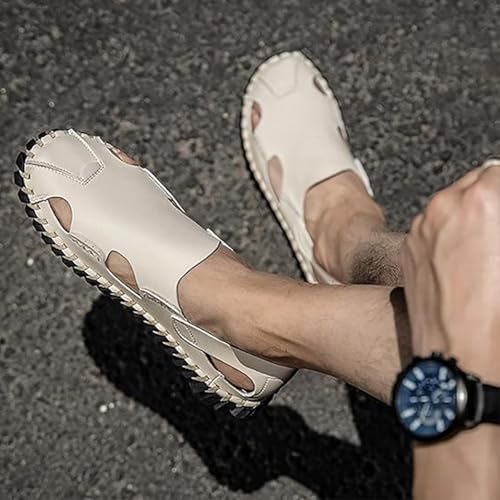 Men's Genuine Leather Fisherman Sandals - Handmade Perforated Closed-Toe Design Summer Outdoor Walking Shoes4