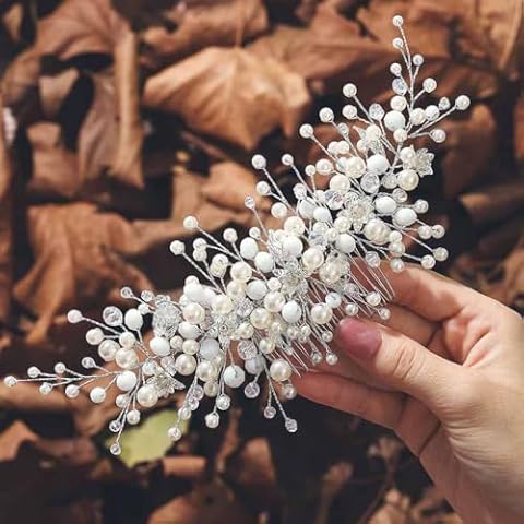 Vakkery Bride Silver Pearl Hair Comb Cover