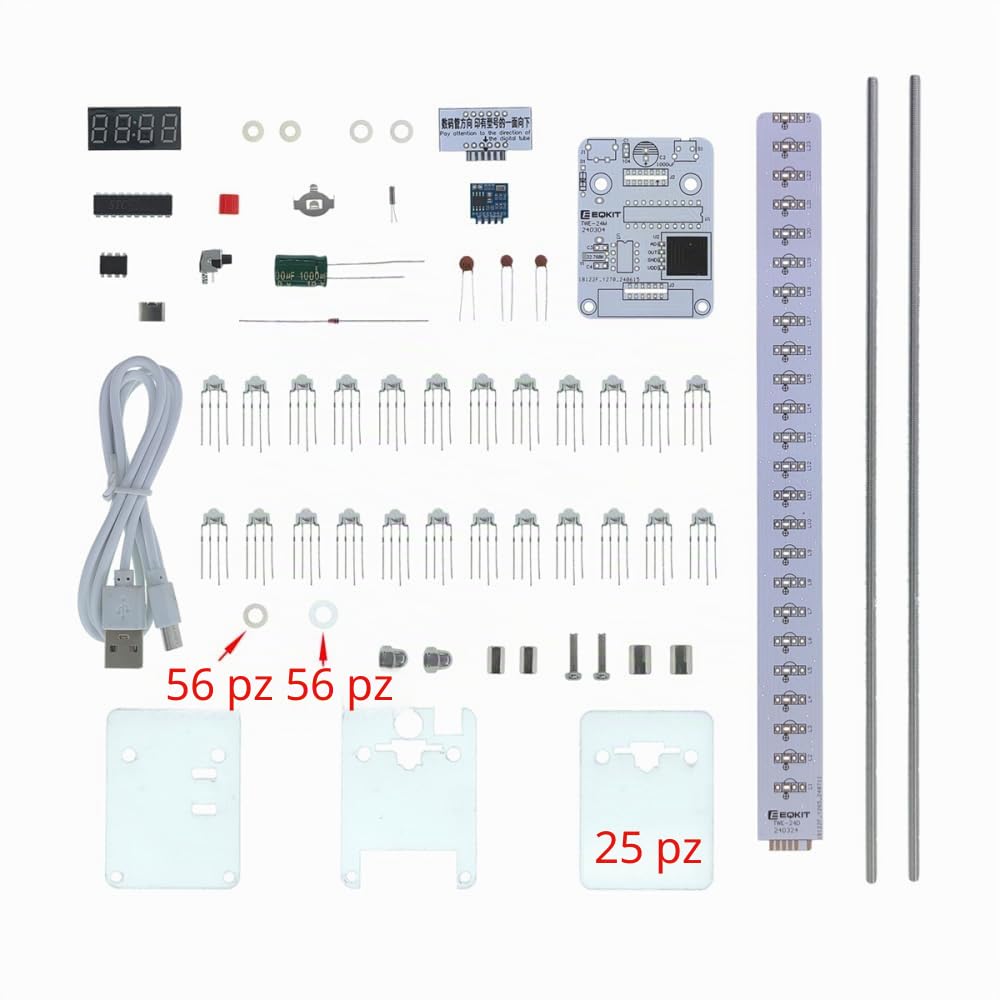 DONGKER Kit Indicatore a LED RGB 24, Kit elettronici Orologio Indicatori da Spettro Audio a Controllo Vocale Fai Da Te