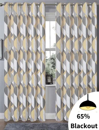 Olivia Rocco Printed Blackout Eyelet Curtains Black Out Thermal Insulated Ring Top Curtain Room Darkening Pair Window Treatment for Living And Bedroom Geo Grey/Ochre 55 x 72 - Image 2