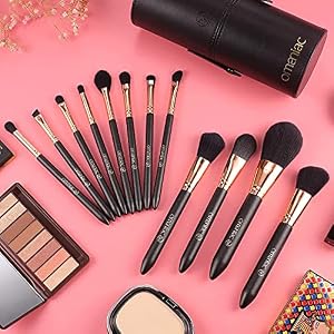 OMANIAC® Professional Makeup Brushes Set with Case (12Pcs), Pearl Flash Handles, Comfortable to Hold and Easy to Use. - immagine 3