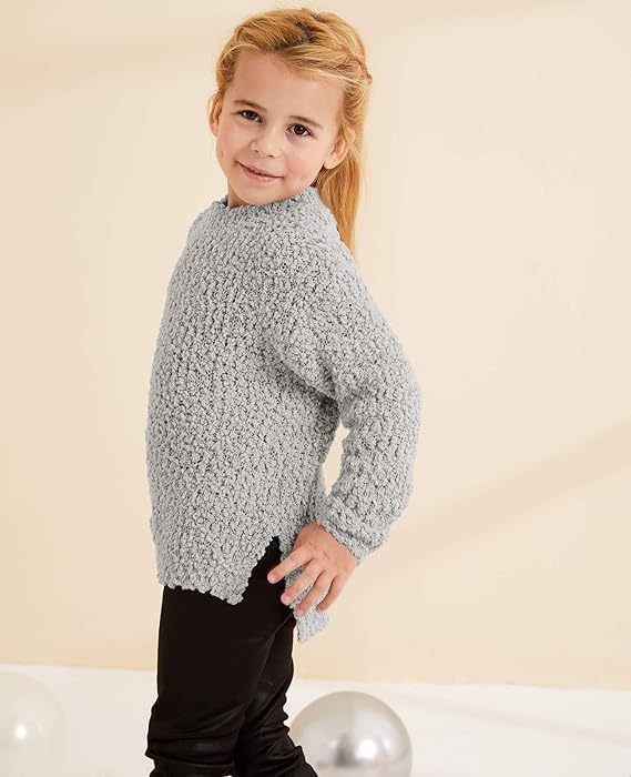 Tankaneo Girls Fuzzy Fleece Suéter cálido Cuello Redondo Sudadera Suelta con Abertura Lateral Gruesa Top de Color sólido