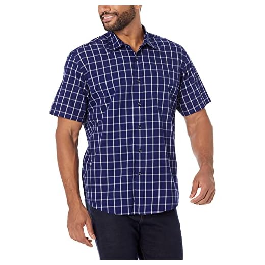 Amazon Essentials Men's Regular-Fit Short-Sleeve Poplin Shirt, Navy Windowpane, XX-Large
