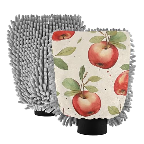 IOACIY Absorbent Microfiber Car Wash Drying Mitts, 2 Pack, Scratch-Free & Lint-Free, Rich Foam, Highly Absorbent, Double Sided, Wash Mitt Perfect for Car Washing, M, Watercolor Apple (1)