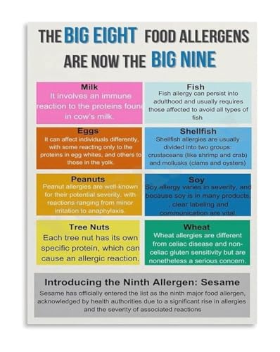 Poster allergènes alimentaires tableau 9 allergènes majeurs encadré 20x30cm