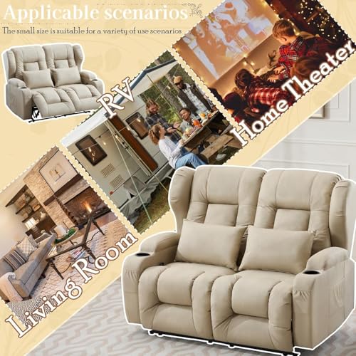 Image of SAMERY 54.3 inch Loveseat Recliner Sofa | Double Recliner Sofa | Wall Hugger Loveseat Reclining RV Theater Seats | RV Couch Home Theater Seating Furniture with Cup Holders, Pockets (Fabric Beige)