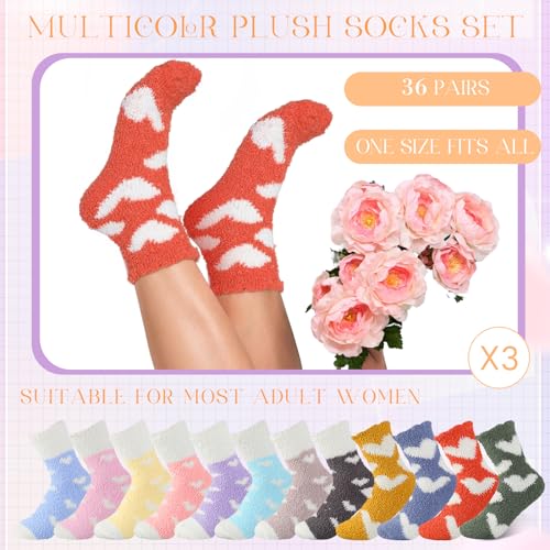 Image of Hicarer 36 Pairs Thicker Warm Fuzzy Socks for Women Bulk Plush Mother's Day Gift Slipper Socks Adult