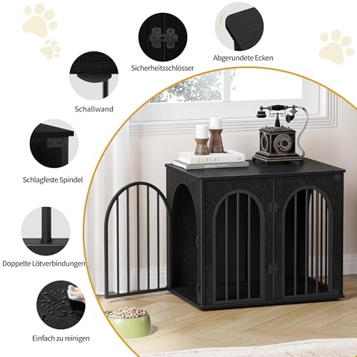 Hzuaneri Hundekäfig Möbel, 68 cm Hundebox Möbel, 3 Türen, Schwarz