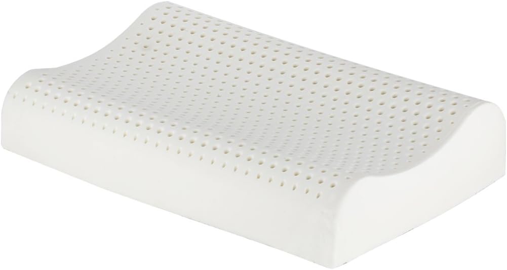 Talalay Natural Latex Pillow 100% Ventilated Foam Filler Contoured Medium, 23.6x15.7x3.9-4.7 Inches, Standard Size