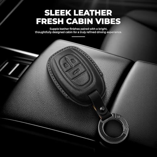Image of Keyzone Premium Leather Key Cover & AC Vent Car Perfume Combo (4 Fragrances) | Compatible for MG Gloster 3 Button Smart Key. (Black)