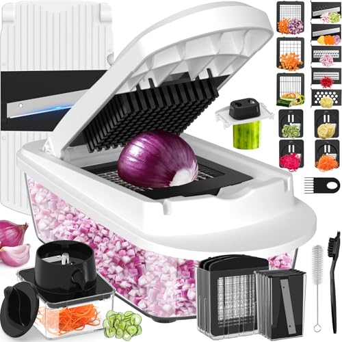 12 Blade All-in-1 Vegetable Chopper Mandoline Slicer with Container, Spiralizer