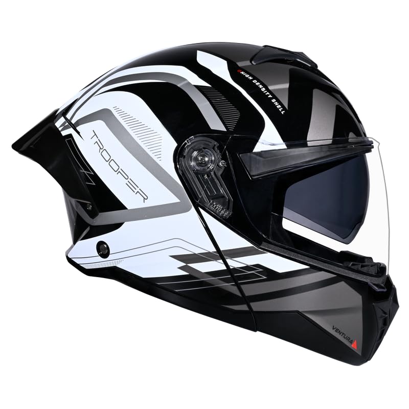 Image of Studds Trooper D3 Flip-up ISI and DOT Certified Helmet with Dual Visor (Black & White - L)