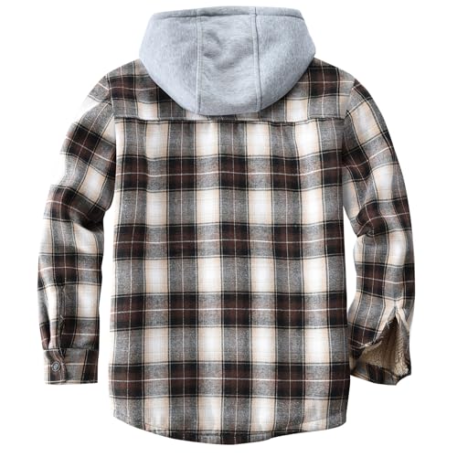 Image of Men's Cotton Plaid Shirt Jacket Fleece Flannel Sherpa Button Down