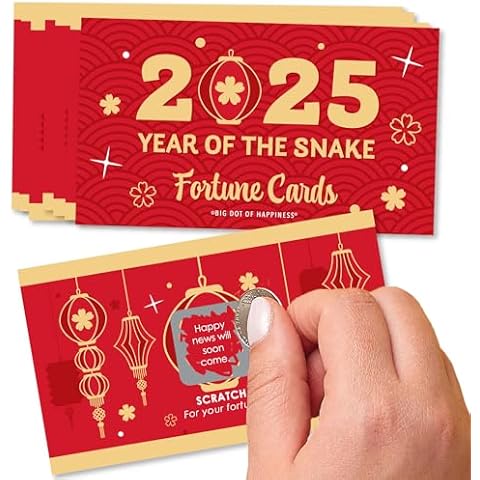 Big Dot of Happiness Lunar New Year - 2025 Year of The Snake Game Scratch Off Fortune Cards - 22 Count Cover